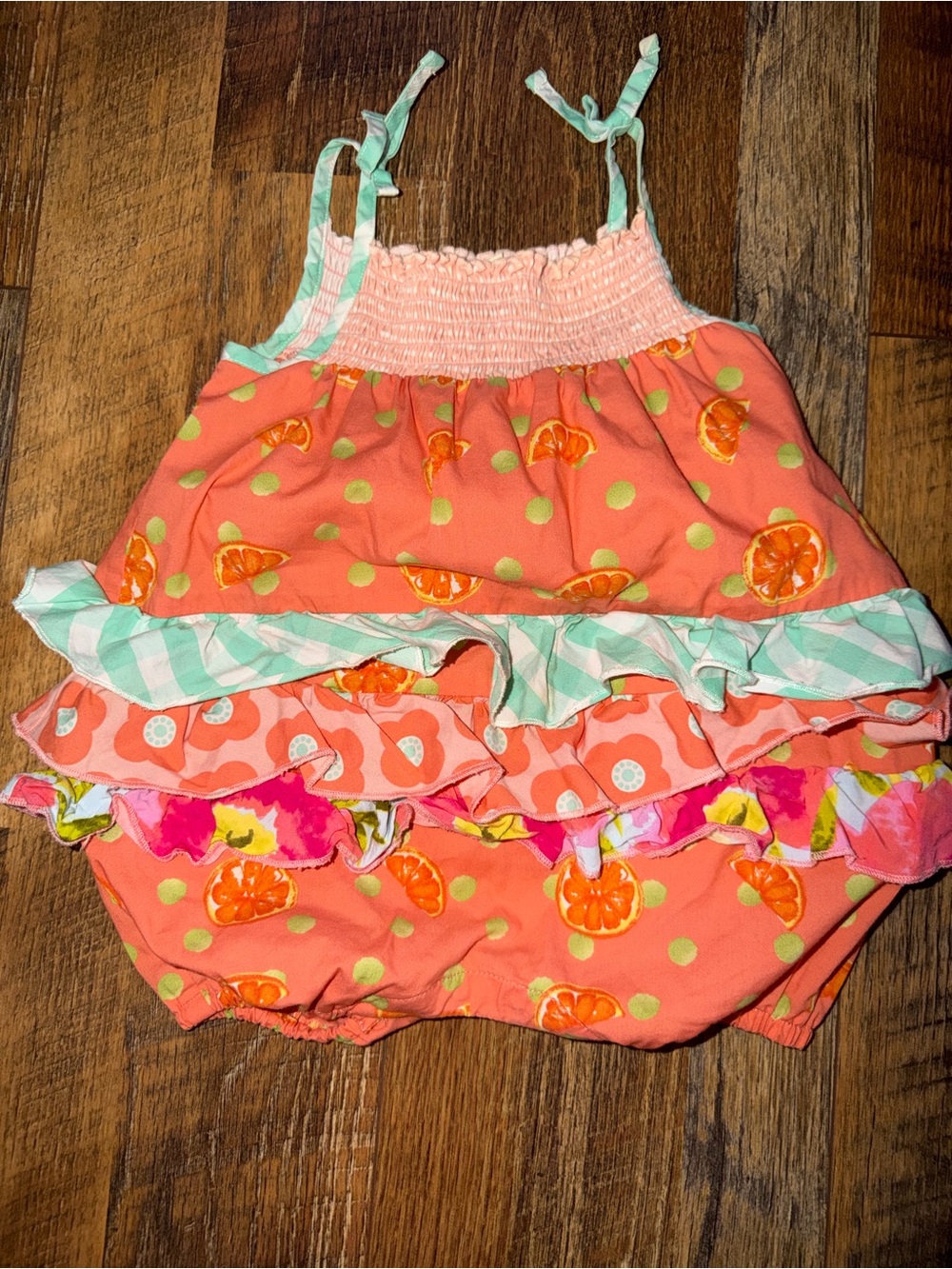 Matilda Jane coral-orange floral bubble with yellow highlights